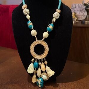 Chicos Elegant Teal and Gold Pendant Necklace